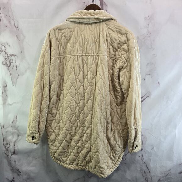 Anthropologie Jacket Womens XS Cream Crushed Velvet Quilted Shacket Shirt Button - Picture 7 of 12